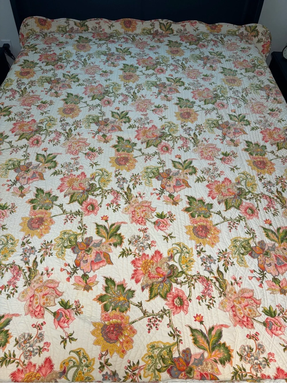 Embroidery Kantha Quilt Bedspread Floral Boho Gypsy Blanket Reversible 66x64”
